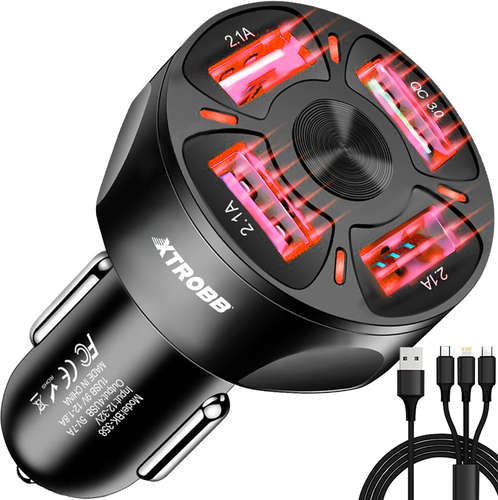 4x USB car charger + Xtrobb 19907 cable