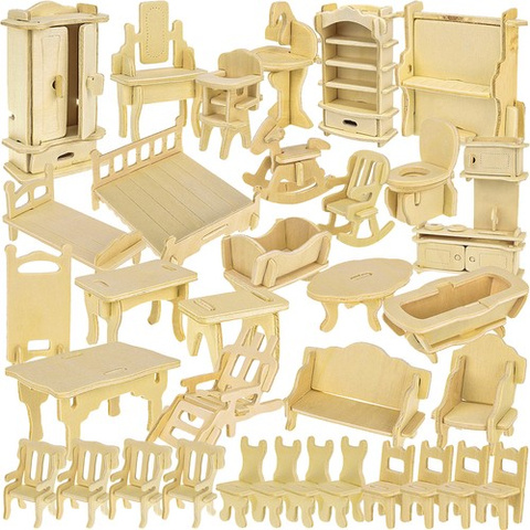 Set Holzmöbel für Puppen, 34-teilig. 23542