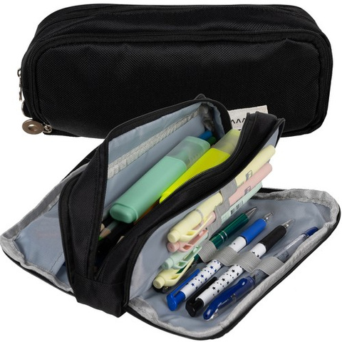 Triple foldable pencil case - black Maaleo 24476